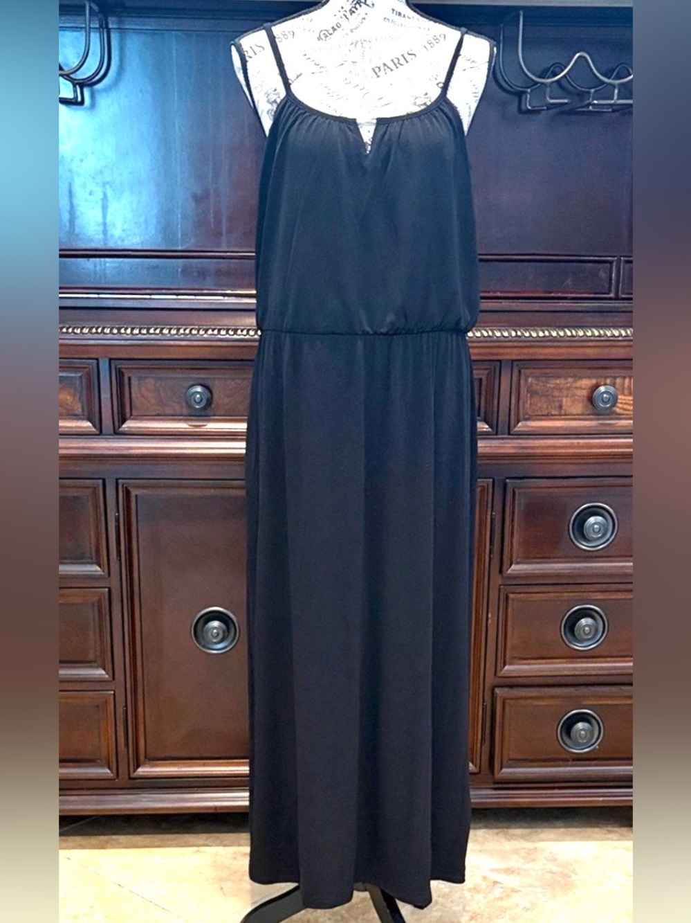STYLE & CO Black Spaghetti Strap Maxi Dress Sz M